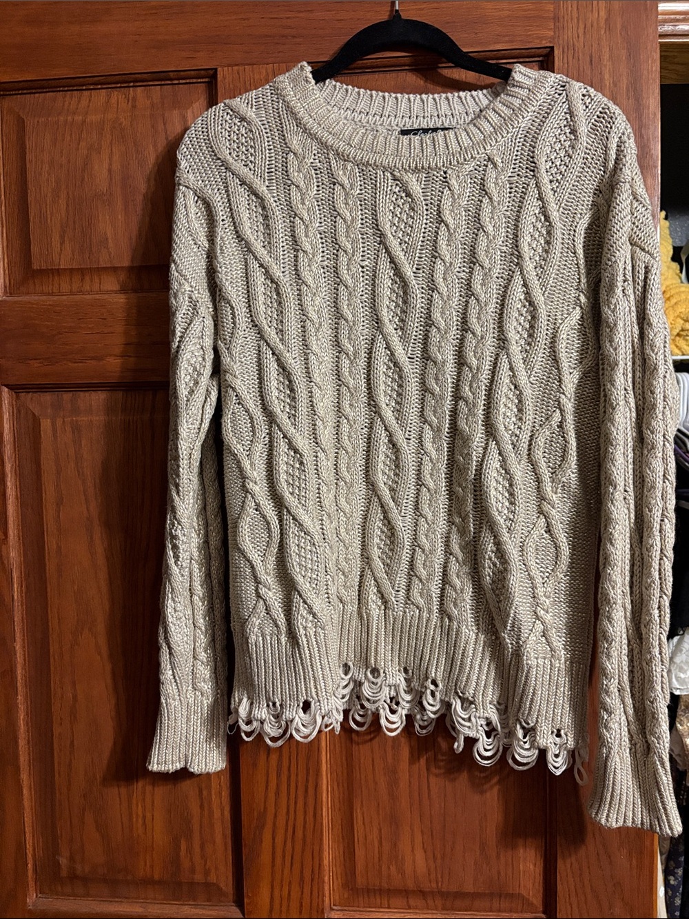 Charlie B Beige Cable Knit Crewneck Sweater